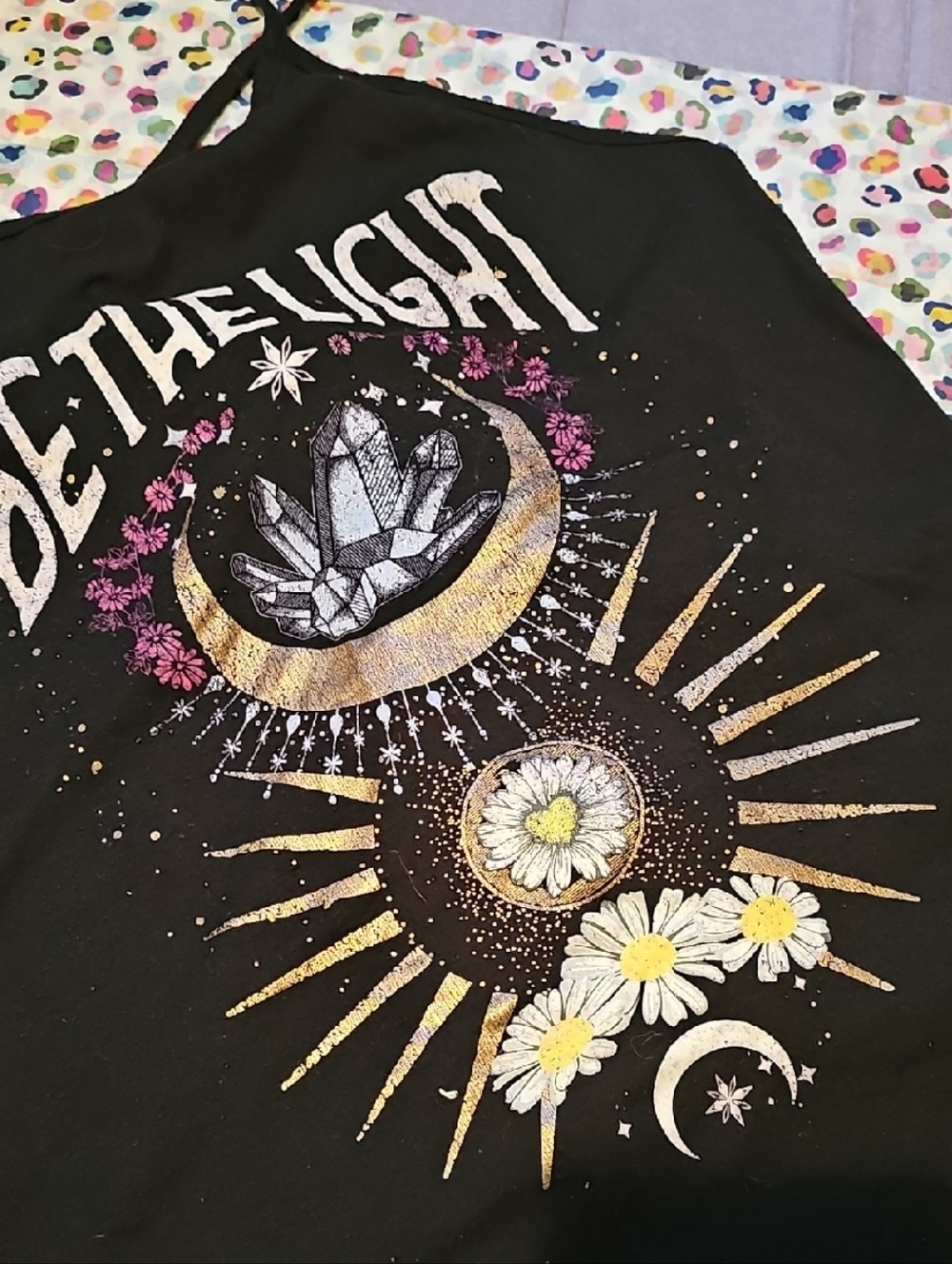 No Boundaries Black Graphic Tank Top with Gold, White & Purple Accents